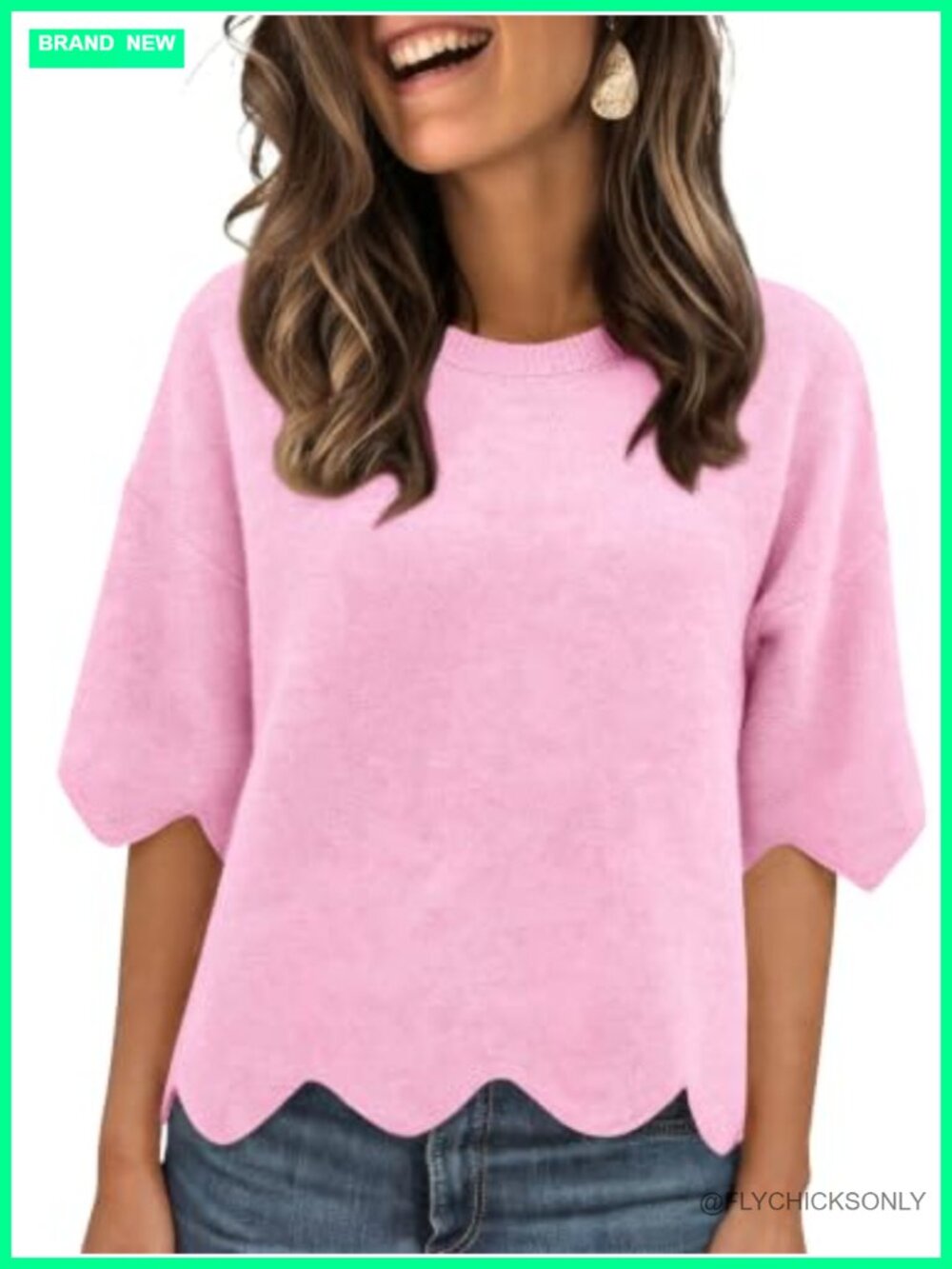 Tankaneo Womens Scalloped Cropped Sweater Short Sleeve Knit Pullover Top